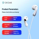 Celebrat G29 Earphone With Microphone Stereo Sound 120 Cm Length White 14 Day Warranty