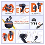 Itel T11 Wireless Earbuds with 40H Playtime, Quad Mic ENC, IPX5 Fast Charging Type C Black