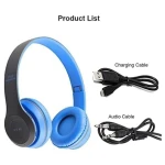 P47 Bluetooth Stereo Headphones Wireless Foldable Headset Blue