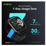 Oraimo Watch 5 OSW-805 Smart Watch with 2.01 inch Panda Glass Screen, Wireless HD Calling, 1ATM Waterproof, Black