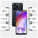 Vivo Y16, 64GB, 4GB RAM, Dual SIM, 4G LTE - Steller Black