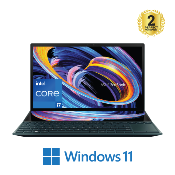 لاب توب اسوس زين بوك ديو UX482EGR-HY007W انتل كورi7 1195G7 16 جيجا و 1تيرا هارد SSD انتل جي فورس MX450 سعة 2 جيجا ويندوز 11 مع قلم وستاند جراب - ازرق
