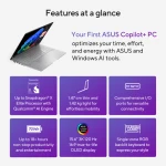 ASUS Vivobook S15 S5507QA-MA001W Laptop, Snapdragon® X Elite X1E 78 100, 32GB RAM, 1TB SSD, Qualcomm® Adreno GPU, 15.6" 120Hz, Win11- 90NB14Q2-M007C0