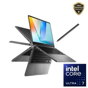 لابتوب أسوس فيفوبوك S14 فليب TP3407SA-QL039W، إنتل كور ألترا 7 256V، رام 16 جيجا، 512 جيجا SSD، شاشة 14 بوصة WUXGA لمس + قلم، رسومات إنتل، Win11 رمادي