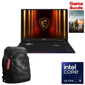 MSI Raider 18 HX AI A2XWJG Gaming Laptop, Intel Core Ultra 9 285HX, 64GB RAM, 2TB SSD, RTX 5090 24GB, 18” UHD 120Hz, Win11, Black, 9S7-182462-096