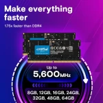 ذاكرة رام للاب توب من Crucial بسعة 8 جيجابايت DDR5 بتردد 4800 ميجاهرتز SODIMM