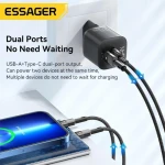 Essager EHMB2-WETT1, 20W GaN 2 ports Fast charger 2 Ports With Type-C to Lightning Braided Cable 14 Day Warranty