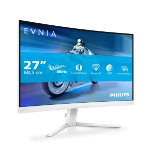 Philips Evnia 27" Curved QHD Gaming Monitor, 180Hz, 1ms, FreeSync Premium, 1500R, 300 nits, White - 27M2C5501