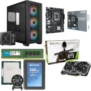 PC Gaming Bundle Intel Ci3-12100F, Asus PRIME H610M-D D4 Motherboard, Galax RTX 3050 6GB, 8GB RAM, 128GB SSD, Cooler Master Elite 301 Case + 600W PSU