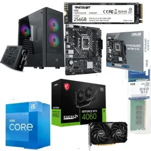 PC Gaming Bundle Intel Ci5-12400F, ASUS Prime H610M-D D4 Motherboard, RTX 4060 8GB, 16GB RAM, 256GB SSD, XIGMATEK Hero II FRGB Case + 600W Power