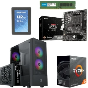 PC Gaming Bundle AMD Ryzen 5 4600G Box Processor MSI Motherboard 8GB RAM 128GB SSD XIGMATEK Hero II FRGB Case + Z-Power 600W