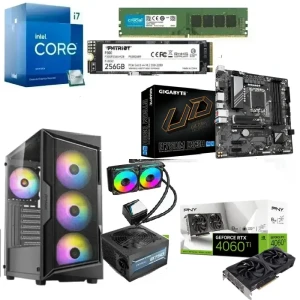 PC Gaming Bundle Intel Ci7-14700KF, GIGABYTE B760M DS3H, RTX 4060Ti 8GB Gaming 16GB RAM 256GB SSD Antec AX61 Elite 4Fan ARGB Case, Cooler + 750W PSU