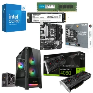 PC Gaming Bundle Intel Ci5-14400F, Asus Prime B760M-A-D4, PNY RTX 4060 XLR8 8GB VERTO Gaming 16GB RAM 256GB SSD Cougar Gaming Case+ PSU VTE X2 650W