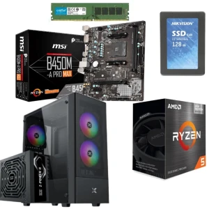 تجميعة كمبيوتر جيمنج معالج AMD Ryzen 5 5600G بوكس وMSI ماذربورد 8 جيجابايت رام  و هارد 128 جيجا  SSD كيسة جيمنج XIGMATEK و باور 600 وات