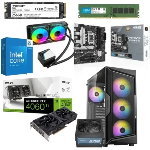 تجميعة ألعاب الكمبيوتر انتل Ci5 -14600K,اسوس برايم B760M-A D4 رسومات RTX 4060Ti سعة 8 جيجا، رام 32 جيجا 256 جيجا SSD، مبرد 240ملم، كيسة جيمنج+ 750 واط