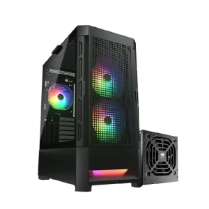 كيسة ألعاب Cougar Airface RGB STC 600W متوسطة الحجم مزودة بثلاث مراوح ARGB ووحدة إمداد طاقة 600 واط