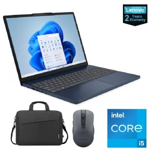 لاب توب لينوفو ايديا باد سليم 3 15IRH10، انتل Ci5 13420H، رام 16 جيجا، 512 جيجا SSD, رسومات انتل UHD، شاشة 15.3 بوصة WUXGA, لون ازرق + حقيبة و ماوس