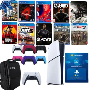 Playstation 5 Digital Edition Silm Console Dual Sense Controller + 10 Games FREE, Bag, Plus 3 Months and Extra Color Dual Sense