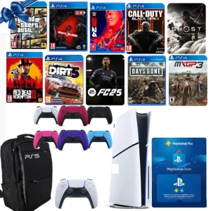 Playstation 5 Disc Version Silm PS5 Console With Dual Sense Controller + 10 Games FREE, Bag, Plus 3 Months and Extra Color Dual Sense