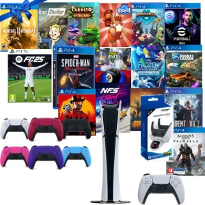 Playstation 5 Digital Edition Silm Console Dual Sense Controller +  16 Online Games FREE, Dual Sense Charger Dock and Extra Color Dual Sense