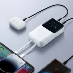 Joyroom Mini Wired Power Bank, 10000mAh, 30Watt, 4 Port, Type-C – Lightning Cables, White - JR-PBC06