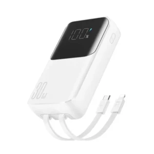 Joyroom Mini Wired Power Bank, 10000mAh, 30Watt, 4 Port, Type-C – Lightning Cables, White - JR-PBC06