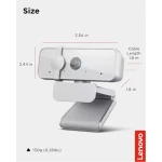 Lenovo 300 FHD Webcam, 1080p, Stereo Microphone, Privacy Cover, Cloud Grey, GXC1B34793 (Commercial-packaging)