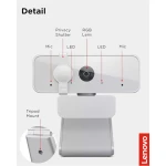 Lenovo 300 FHD Webcam, 1080p, Stereo Microphone, Privacy Cover, Cloud Grey, GXC1B34793 (Commercial-packaging)