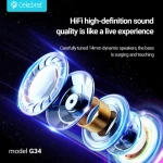 Celebrat G34 Earphone With Microphone HiFi Stereo Sound 120 Cm Length White - 14 Days warranty