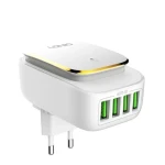 LDNIO A4405 4 USB Port Charger with Lightning Cable - White with Gold Rim