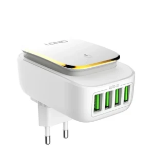 LDNIO A4405 4 USB Port Charger with Micro Cable - White with Gold Rim