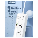 LDNIO SC5415 Power Strip And Ultra-Fast Charger 5 Ac Outlets &amp; 4 USB Ports 2m - White 14 Day Warranty