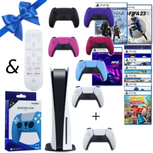Sony  PlayStation 5 CD version Console + 13 Online Games FREE and Extra Dual Sense + Media Remote and DOBE Silicone Case