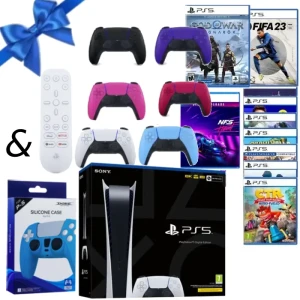 Sony PlayStation 5 Console Digital Edition + 13 Free Games and Extra dual Sense + Media Remote and DOBE Silicone Case
