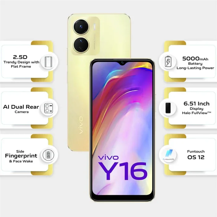 Vivo Y16 mobile phone 64 GB  4 GB RAM Drizzling Gold