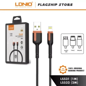 LDNIO LS532 Fast Charging Lightning USB Cable 2.4A 2M - Black