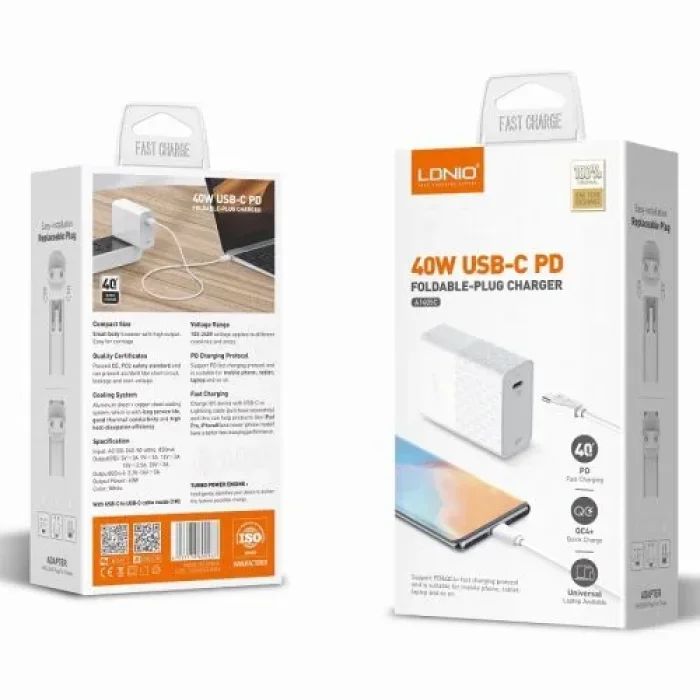 LDNIO A1405C 40W PD USB-C Home Wall Fast Charger Adapter