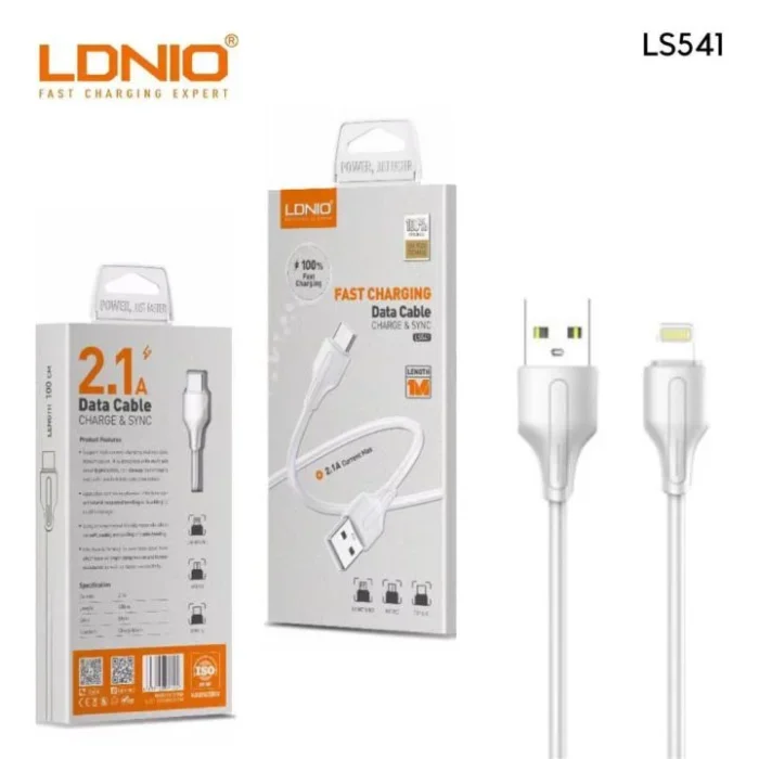 LDNIO LS543 Lightning IOS 2.1A Quick Charging Data Cable 3M  - White