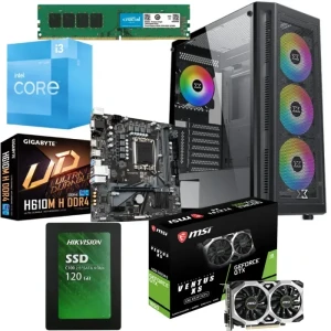 PC Gaming Bundle Intel Ci3-12100 Processor, Intel H610 Motherboard, MSI GeForce GTX 1650 XS 4G, 16GB RAM, 120GB SSD, Gaming Case
