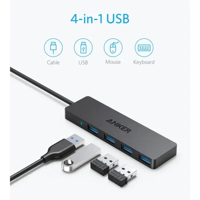 Anker A7516016 Ultra Slim 4-Port USB 3.0 Data Hub Black
