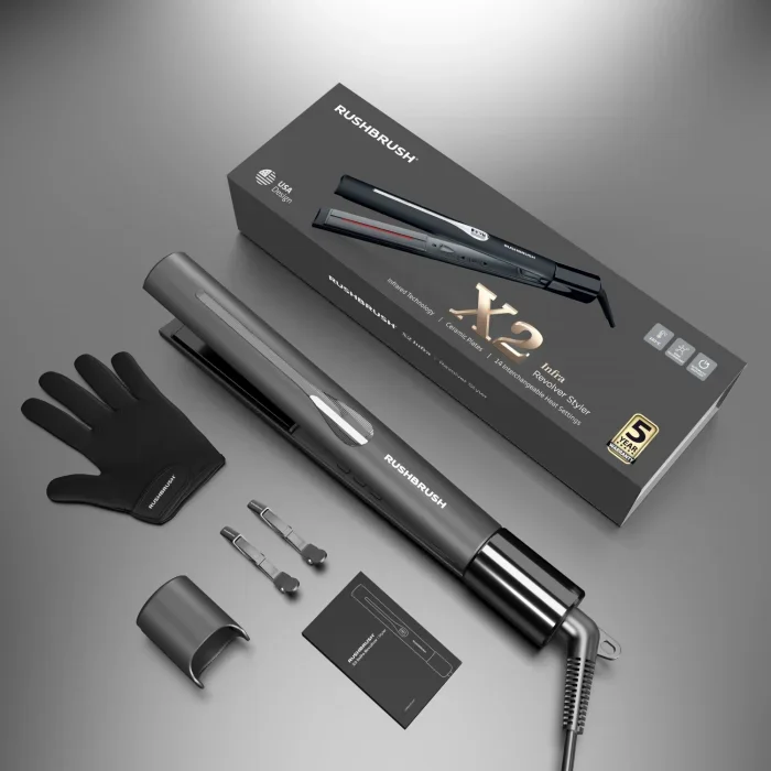 Rush Brush Hair Straightener X2 Infra Revolver Black