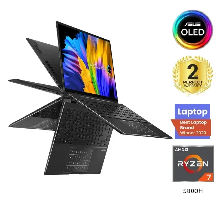 Asus Zenbook 14 Flip OLED UN5401QA-OLED007W Laptop 14.0-inch 2.8K OLED AMD R7-5800H 16GB RAM 1TB SSD AMD Radeon Graphics Win11 90NB0V31-M005A0 Black