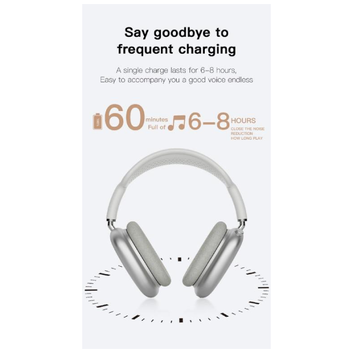 9S Max Headphones wireless Bluetooth With Mic Headset Headphones Silver - 1month Warranty