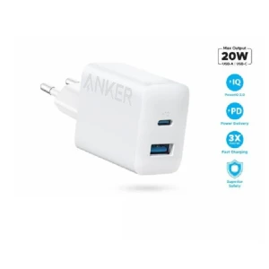 Anker A2348L21 Wall Charger 20Watt Adapter 2 Port USB A, USB C High Speed Charging - White