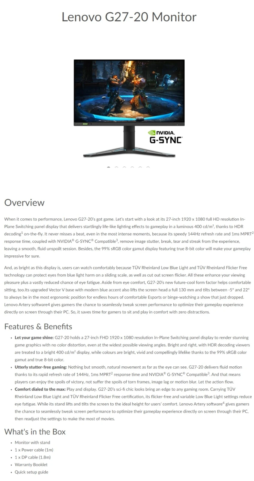 LenovoG27-20 Gaming Monitor-features