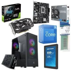 PC Gaming Bundle Intel Ci5-12400F, Asus PRIME H610M-K D4 Motherboard, GeForce RTX 3050 6GB, 16GB RAM, 128GB SSD, XIGMATEK Hero II FRGB Case + 600W