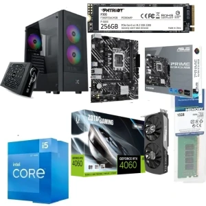 PC Gaming Bundle Intel Ci5-12400F, ASUS Prime H610M-K D4 Motherboard, RTX 4060 8GB, 16GB RAM, 256GB SSD, XIGMATEK Hero II FRGB Case + 600W Power