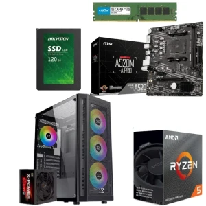 تجميعة كمبيوتر العاب AMD ريزن 5-4600G -  ماذر بورد MSI- رام 8 جيجابايت و120 جيجابايت SSD- كيسة جيمنج XIGMATEK مع  600 واط PSU