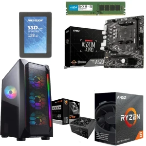 PC Gaming Bundle AMD Ryzen 5 4600G Box Processor MSI Motherboard 8GB RAM 128GB SSD Cougar MX410 Case + VTC 500W