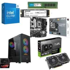 PC Gaming Bundle Intel Ci5-14400F, Asus Prime B760M-A-D4, Asus RTX 4060 EVO OC 8GB, 16GB RAM 256GB SSD, XIGMATEK Hero II FRGB Gaming Case + Power 750W